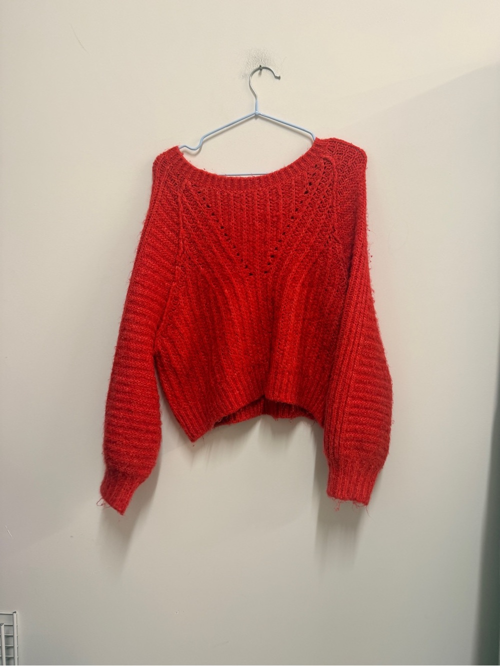 Free People Red Textured Crewneck Sweater